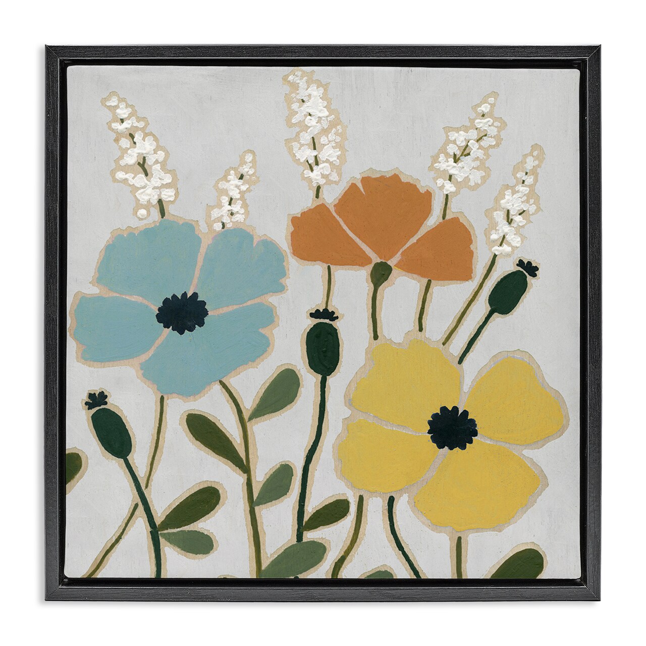 Stupell Industries Modern Primaries Blooms Framed Floater Canvas Wall Art Design by Carol Robinson